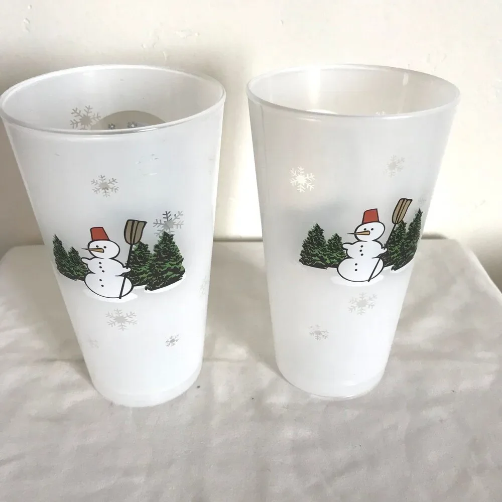 Pepsi-Cola happy holidays Christmas 16oz cups Snowman set of 2 Hard Plastic NEW